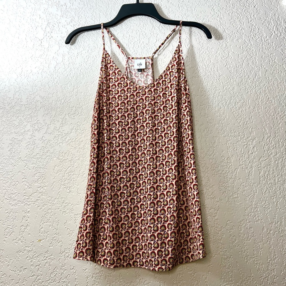 CAbi Red Tan Cream Blue Yellow Floral Spaghetti straps Casual Summer Tank Tops